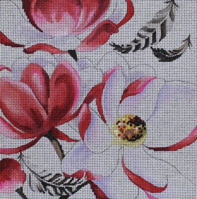 Needlepoint Handpainted Colors of Praise Flowers with Feathers 9x9 - Image 1 of 4