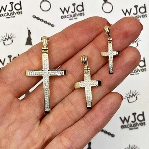 "Ciondolo a croce pavimentazione oro giallo 14K vero diamante 1""-1,6" - Foto 1 di 26