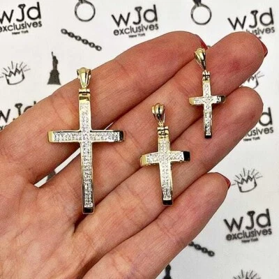 Colgante Cruz Pavé Diamante Natural Oro Amarillo 14K 1"-1.6" Foto 1 de 4