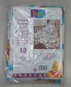 Disney Pooh Vintage cotton flannel receiving blankets squares dots Beacon NEW - Picture 1 of 9