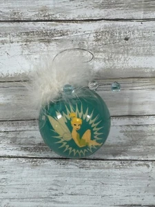 Tinkerbell 3” Decoupage Round Ball Ornament, Blue Sparkle, Feathers, Disney EUC - Picture 1 of 4