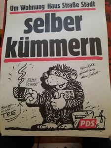 Wahlplakat 1990 PDS A4 ... selber kümmern ... kein Kohl führt aus dem Salat - Bild 1 von 5