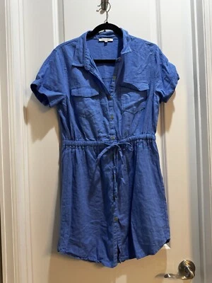 "Vestido túnica azul Love Tree manga corta a axila grande 21"" largo 38"" lino" Foto 1 de 4