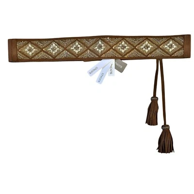 Cinturón de gamuza con cuentas Chicos talla grande nuevo con etiquetas cuero lentejuelas elásticas marrón dorado Foto 1 de 4