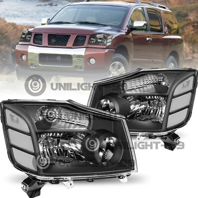 For 2004-2015 Nissan Titan/04-07 Armada Black Headlights Headlamps Left+Right  - Image 1 of 4