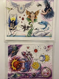 2 Sheets Scott B Flash Tattoo Art Nirvana Robotic Hotrod Heart Rare - Picture 1 of 5