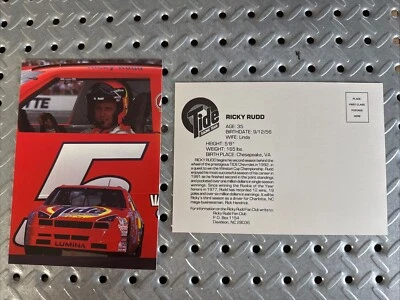 "Tarjeta de héroe NASCAR 1992 Ricky Rudd #5 Tide vintage 5"" x 7""" Foto 1 de 3