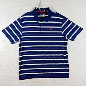 Under Armour Polo Shirt Mens XL Blue Golf Striped Heatgear Loose Performance - Picture 1 of 8