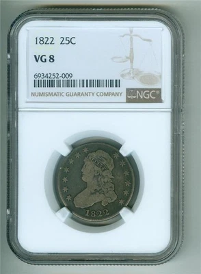 U.S. 1822 CAPPED BUST SILVER QUARTER NGC VG-8 - Image 1 of 2