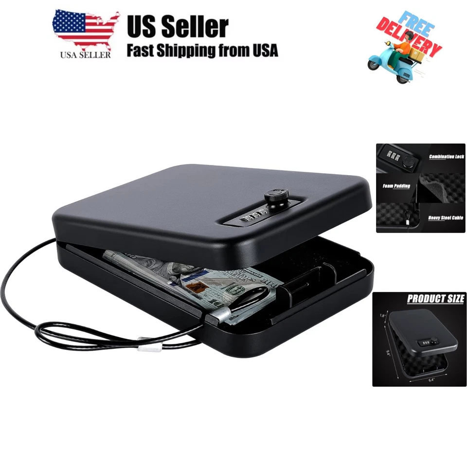 Dalmbox Small Car Gun Safe for Pistols Handgun Black Combination Lock