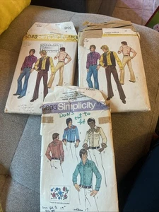 Lot 3 VTg 1970’s  SIMPLICITY Men’s Clothing PATTERNS Disco & Country Western - Picture 1 of 8