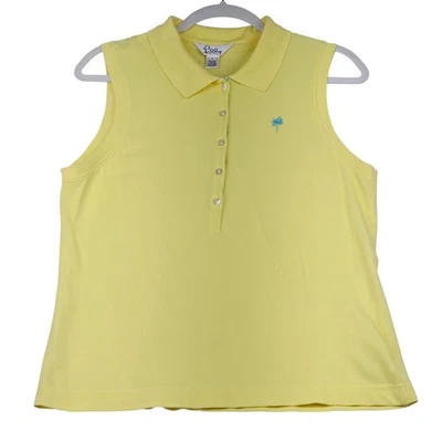 Camisa polo Lilly Pulitzer amarilla para mujer sin mangas con logotipo de palmera grande Foto 1 de 4