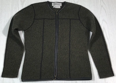 Chaqueta de Lana Carlisle De Colección Mujer Mediana Pequeña Borde de Cuero Verde Cremallera Completa Años 90 Foto 1 de 4