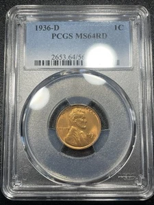 1936 D Lincoln Wheat Cent 1c PCGS MS64RD Denver Red Cent - Picture 1 of 3