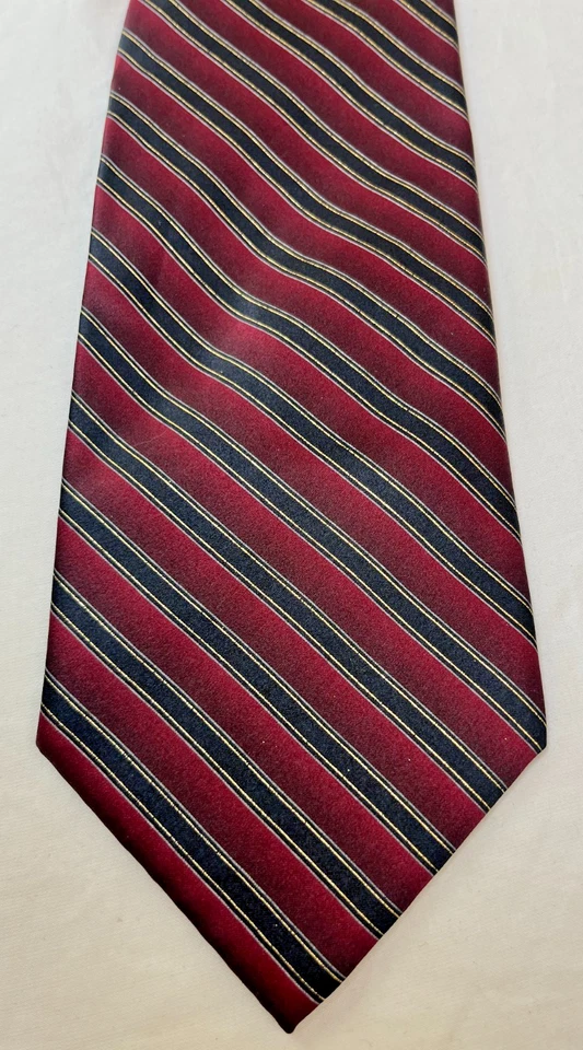 Corbata de seda Zylos George Machado borgoña azul marino a rayas doradas 100 % seda para hombre Foto 1 de 4