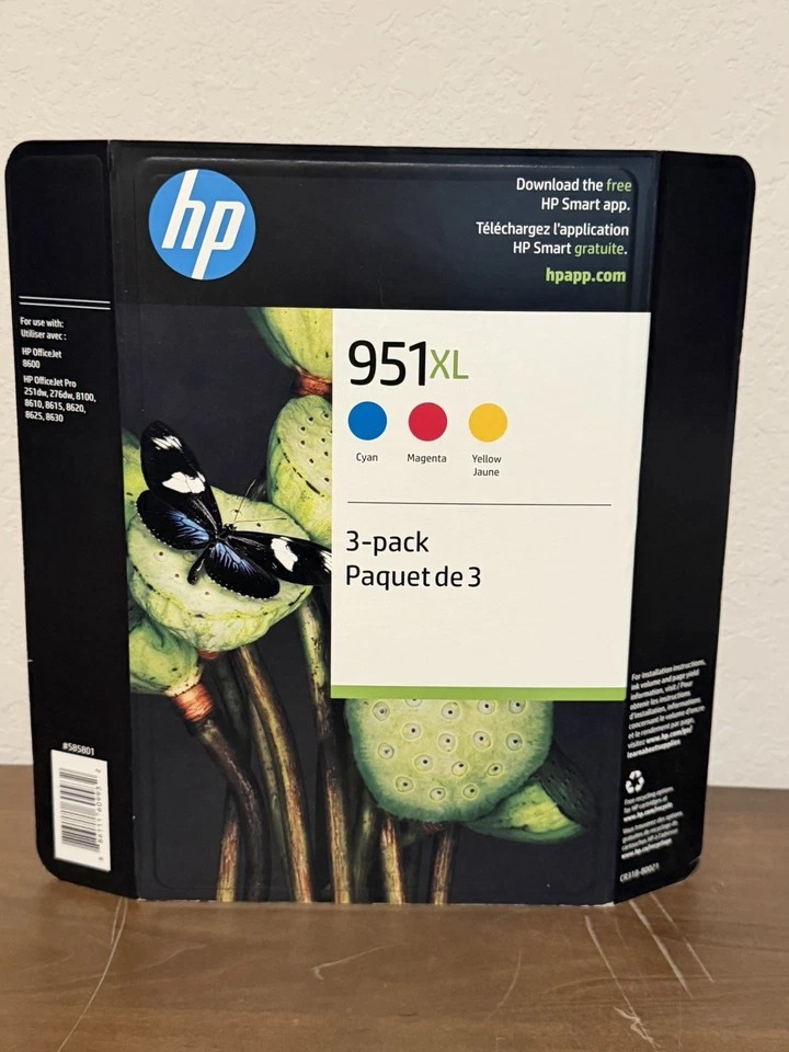 Paquete de 3 cartuchos de tinta de color genuino HP 951XL amarillo cian magenta nuevos sellados Foto 1 de 3