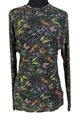 Johnny Was Jade Midnight Mariposa Long Sleeve Mesh Top Small S Butterflies Shirt - Image 1 of 4