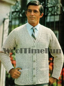 Cárdigan/chaqueta con patrón de crochet para hacer para hombre. Cuello en V. Mangas largas. Hilo DK. - Imagen 1 de 1