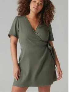 Vetta short wrap dress tencel money preppy olive 90s casual sz XL - Picture 1 of 10