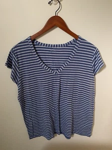 Columbia Womens Size L Top Activewear Blue White Striped V-neck Athletic Top - Picture 1 of 8