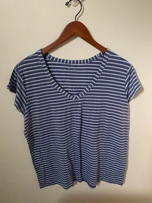 Top deportivo Columbia para mujer talla L ropa deportiva azul blanco a rayas cuello en V Foto 1 de 4