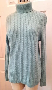 Lord & Taylor Cashmere Blend Turtleneck Cable Knit Sweater Aqua Blue - Picture 1 of 6