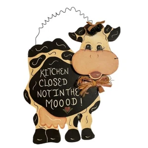 Vintage Landhaus Deko Kuh Schild "Küche geschlossen, nicht in der Stimmung!" 70er Jahre Handarbeit - Bild 1 von 7