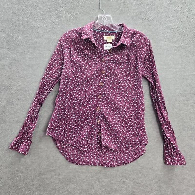 Maeve Anthropologie 女式上衣 6 红色 Ditsy Calico 花卉纽扣领 — 第 1/4 张图片