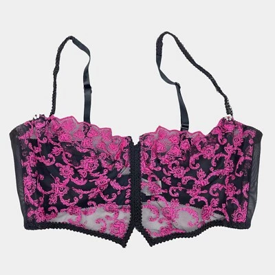Sujetador Christian Dior Bustier para mujer talla 34B rosa negro malla bordada con aros Foto 1 de 4