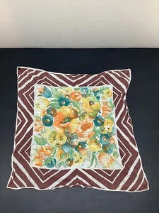 Vintage ladies hanky 11.5”sq brown chevron border orange yellow teal floral - Picture 1 of 7