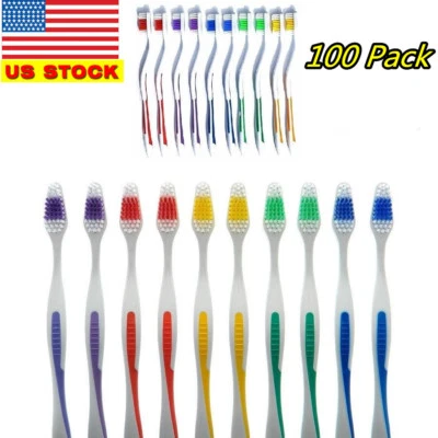 100 Pack Toothbrush Medium Soft Firm Individually Packed Standard Size Lot Bulk - Image 1 of 3