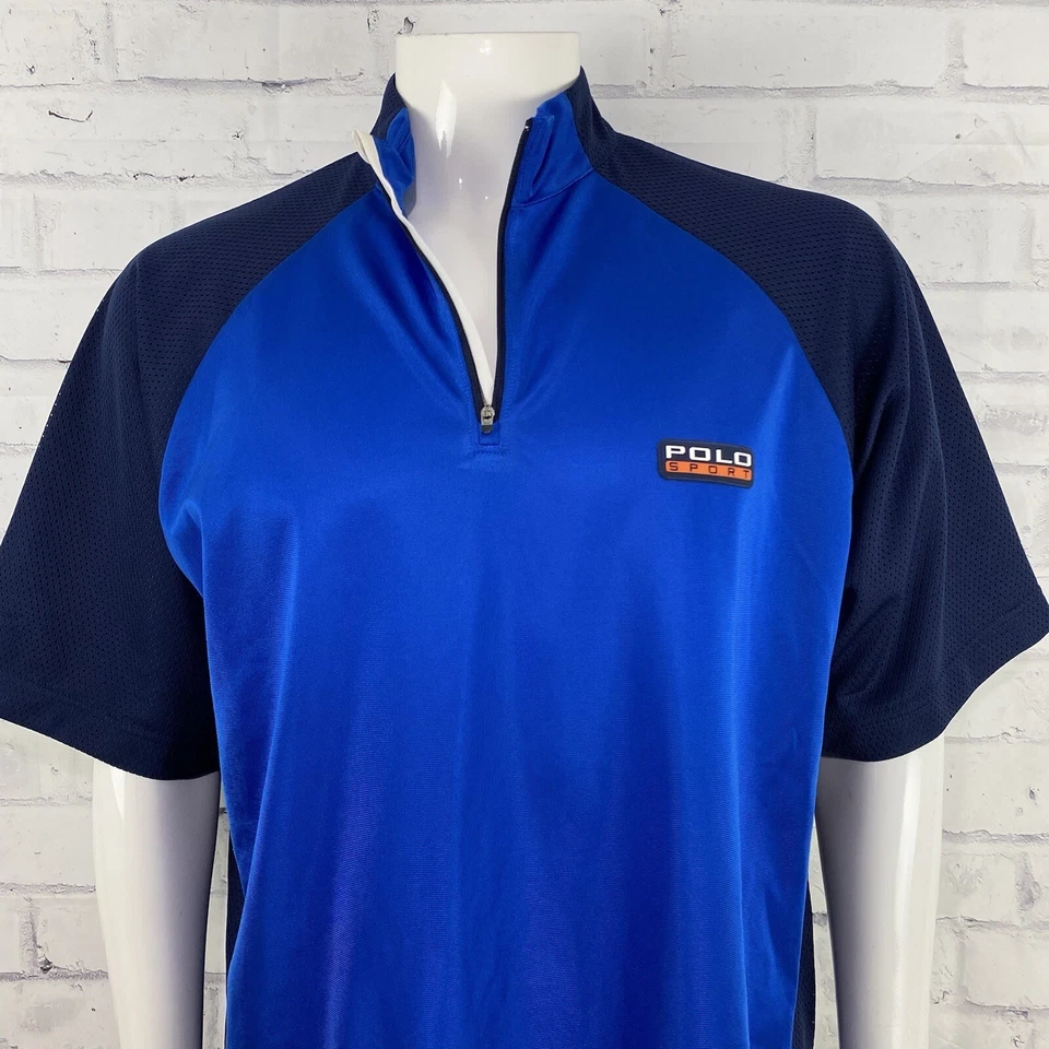 Camisa Polo Deportiva Ralph Lauren Para Hombre Grande Manga Corta Azul 1/4 Cremallera Poliéster Foto 1 de 4