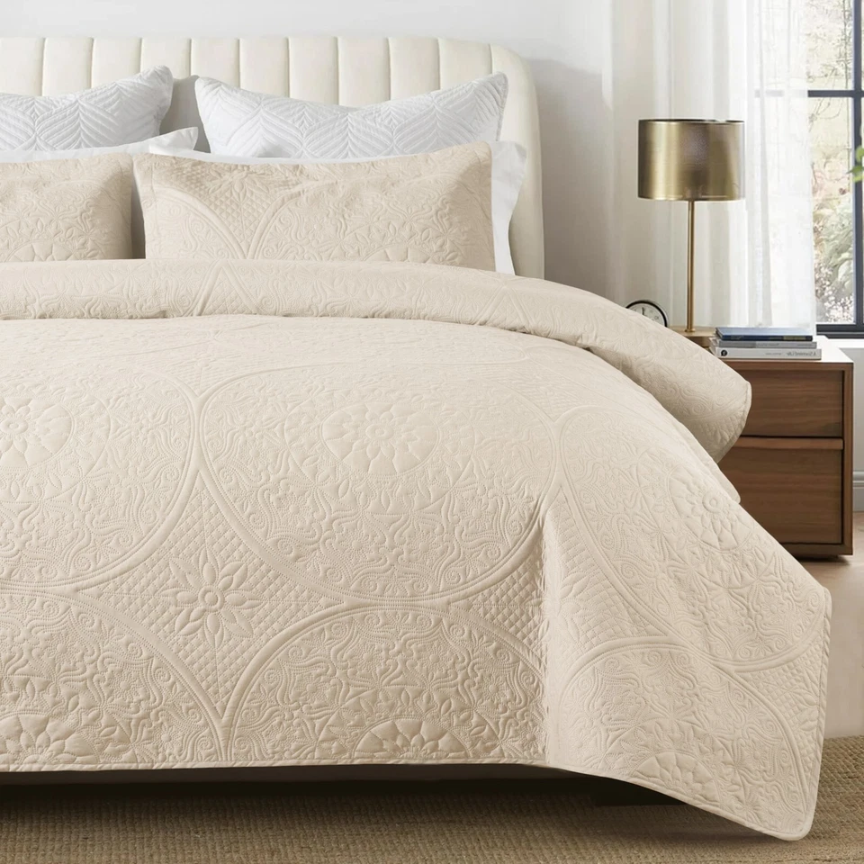 Colcha acolchada floral con fundas de almohada 3 piezas ropa de cama suave tiro queen king Foto 1 de 1