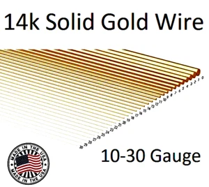 Best 14K Solid Gold Yellow Round Wire Half Hard 10-30 Gauge 1" to 36" Wholesale - Picture 1 of 2