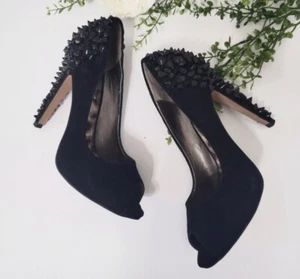 Sam Edelman Black Studded Suede Lorissa Peep Toe High Heel Pumps Sz 7M Luxury - Picture 1 of 7
