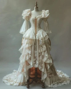 Histórico Vestido de Noche Medieval Vintage Baile Encaje Satén Apliques Corsé Con Cordones - Imagen 1 de 5