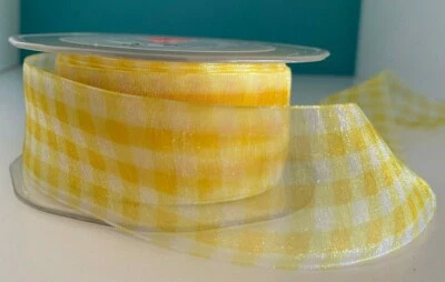 check rrganza 1.5" sheer ribbon 1yd made in Japan yellow - Image 1 of 4