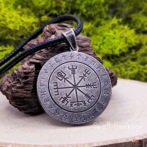 Viking Necklace Stainless Steel Rotating Vegvisir Pendant Norse Runes Men Women - Picture 1 of 5