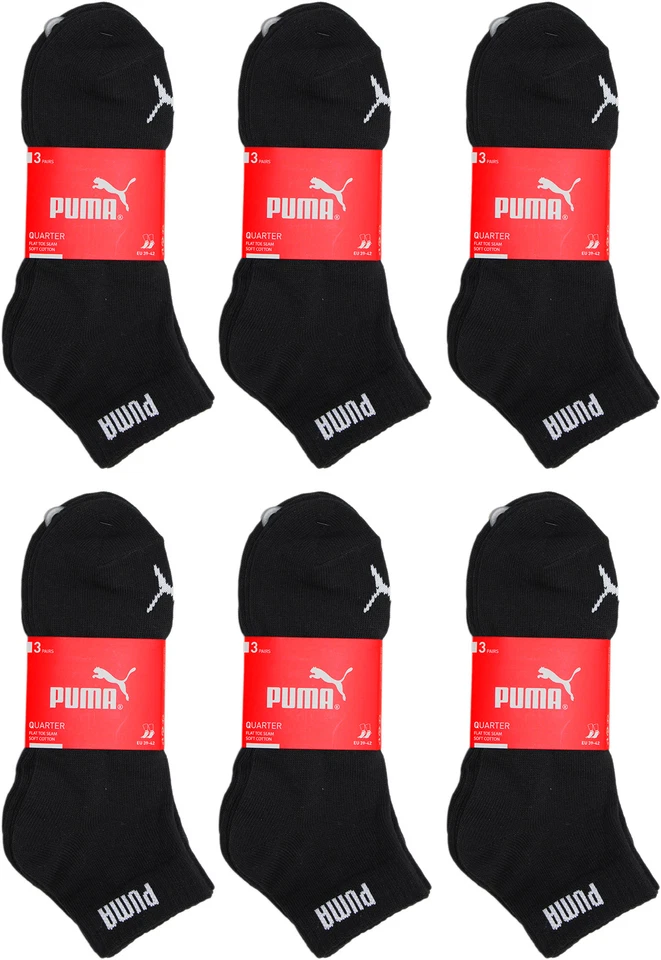 6-18 Paar Herren Damen Puma Quarter Socken Sneakersocken schwarz Größen: 35-49 - Bild 1 von 1