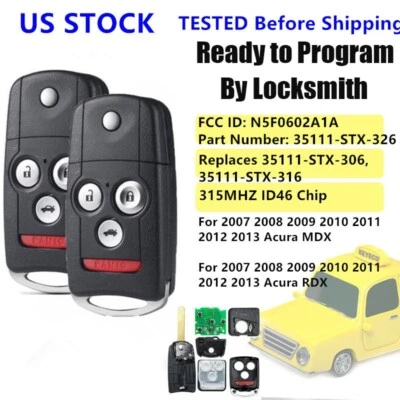 2 Xfor 2007 2008 2009 2010 2011 2012 for Acura MDX RDX Remote Key Fob N5F0602A1A Foto 1 de 4