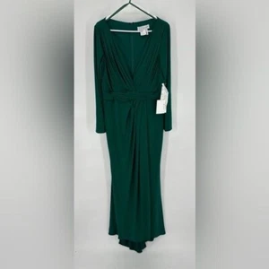 Mac Duggal | NWT 12 Emerald Green V Neck Long Sleeve High Slit Gown 26554 Prom - Picture 1 of 6