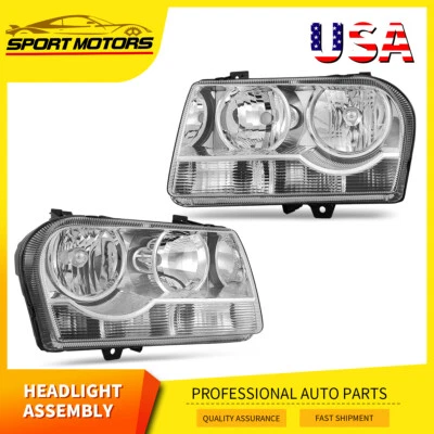 For 2005-2010 Chrysler 300 Chrome Housing Headlights Assembly Headlamps Pair Set - Image 1 of 4