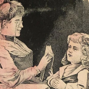 Victorian Cards - Mother / Daughter Reading by Lamp Light - Picture 1 of 3