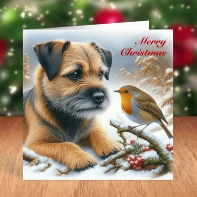 FAT CAT & LAZY DOG Border Terrier Dog Christmas Card