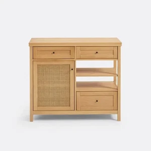 Solid Pine & Rattan Storage Cabinet with Drawers & Shelves - Picture 1 of 9