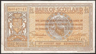 SCOTLAND  1 Pound  1931  F  P:86  VF  Bank of Scotland - Image 1 of 2