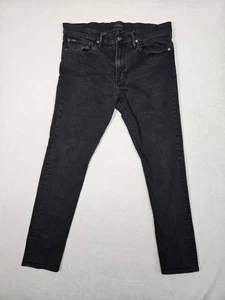 Polo Ralph Lauren Mens 36 x 32 The Eldridge Coated Skinny Biker Jeans RARE Black - Picture 1 of 10