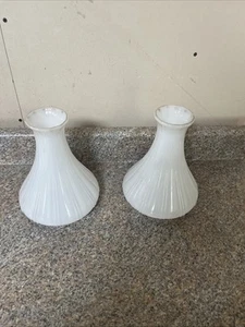 Pair of Antique Angle Lamp Ribbed Shades Chimneys - Set of 2 - Picture 1 of 5