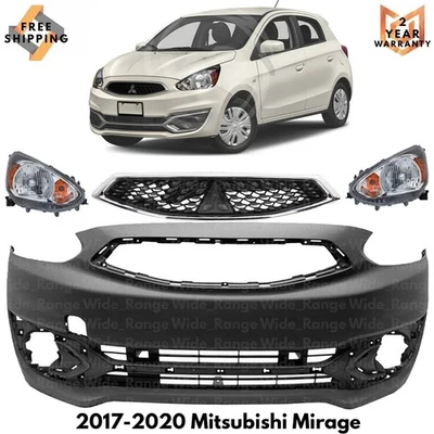 Front Bumper Cover Paintable & Headlights Kit For 2017-2020 Mitsubishi Mirage Foto 1 de 4