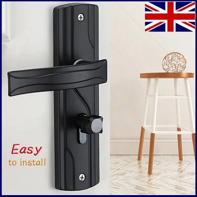 Door Handle Key Lock Set Black Lever Lock Handles with Steel Panel and Keys New - Image 1 of 4